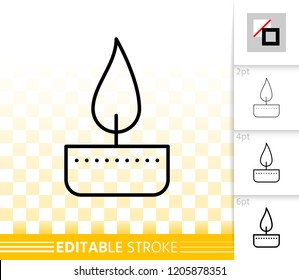 Candle flame thin line icon. Outline sign church decoration. Memorial fire linear pictogram with different stroke width. Simple vector transparent symbol. Candlelight editable stroke icon without fill
