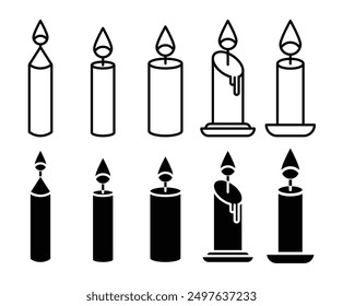 Candle with flame vector icon set. Christmas candlelight candles symbol. memorial candle icon collection.