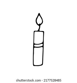 Candle. Flame. Wax. Vector. Doodle. Drawn by hand. Sketch. Silhouette. Black and white. Contour. Coloring