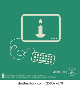 Candle and flat design elements. Line icons for application development, web page coding and programming,  web design, creative process, social media, seo.