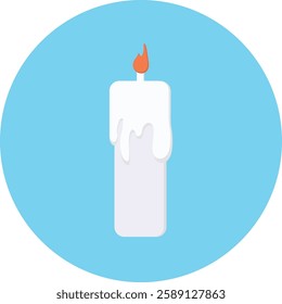 candle flat design. candle with a small flame that is half melted. blue background