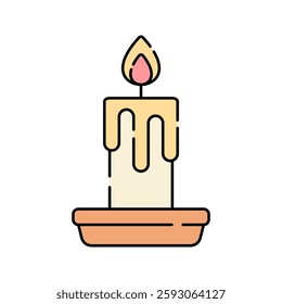 Candle Flat design style, a lit wax candle on a holder, representing prayer and faith, suitable for church graphics, spiritual content, and Easter themes.