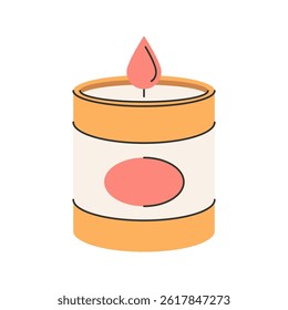 Candle Flat design style, scented candle in a jar, symbolizing warmth and calm, perfect for relaxation or aesthetic design scenes.