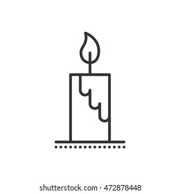 Candle Flat Icon. Symbol Of Flame And Light. Vector Outline Illustration Isolated On White Background. Thin Line Style.