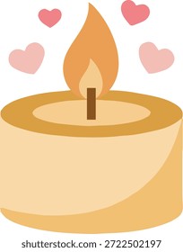 “Vela ardiente con corazones rosas flotantes, Ilustración vectorial mínima plana”