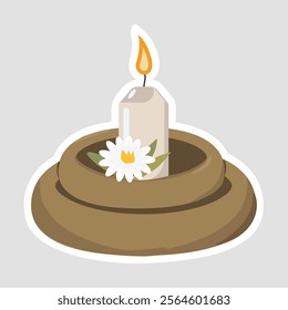 Candle and Floral Spa Bowl Vector Illustration Sticker. Vector sticker of a spa bowl with flowers and a candle. Perfect for relaxation and spa themes