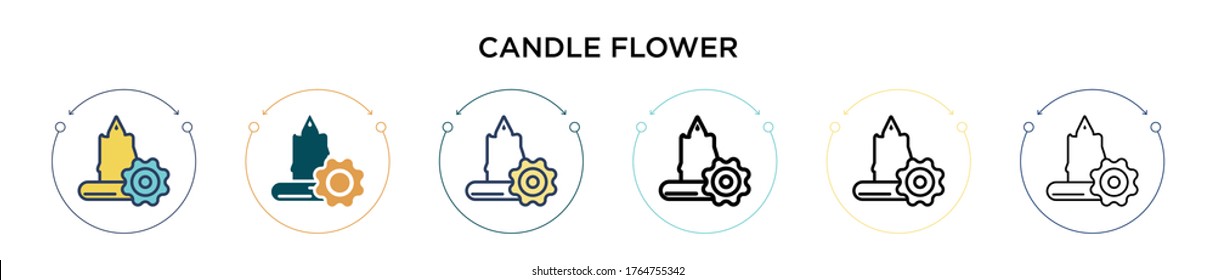 Candle flower icon in filled, thin line, outline and stroke style. Vector illustration of two colored and black candle flower vector icons designs can be used for mobile, ui, web