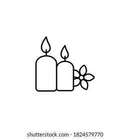 Candle and flowers simple thin line icon vector illustration