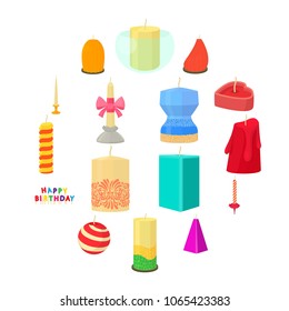 Candle forms icons set. Cartoon illustration of 16 candle forms vector icons for web