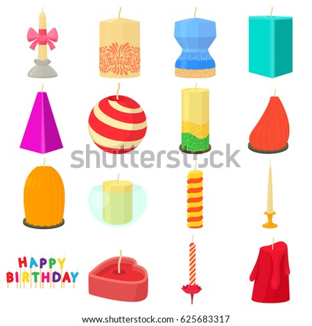 Candle forms icons set. Cartoon illustration of 16 candle forms vector icons for web