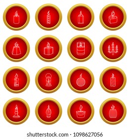 Candle forms icons set flame light. Outline illustration of 16 candle forms flame light vector icons for web