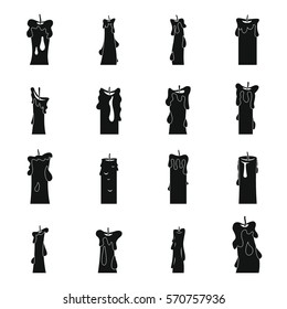 Candle forms icons set. Flat illustration of 16 candle forms vector icons for web