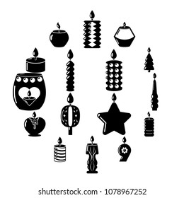 Candle forms icons set light. Simple illustration of 16 candle forms flame light vector icons for web