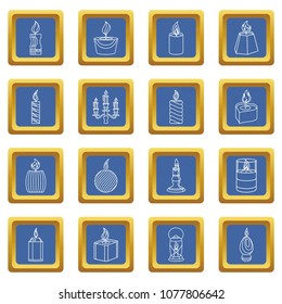 Candle forms icons set vector blue square isolated on white background 