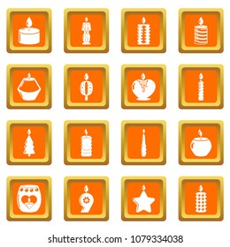 Candle forms icons set vector orange square isolated on white background 