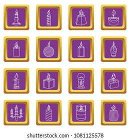 Candle forms icons set vector purple square isolated on white background 