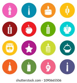 Candle forms icons set vector colorful circles isolated on white background 