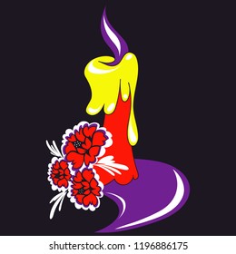 Candle with funeral flower bouquet decoration poster
