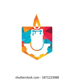Candle gear vector logo design. Circular candle land gear logo vector design.