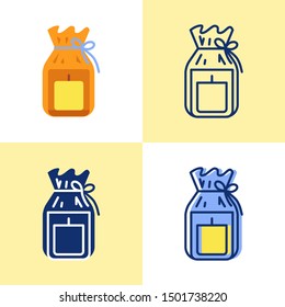 Candle in gift pack icon set in flat and line style. Light source symbol. Home interior decor. Vector illustration.
