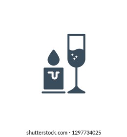 Candle with a glass of champagne solid stylie icon. Valentine's Day and Love Day for websites of web design and mobile applications.