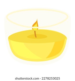 Candle in glass cup, vector illustration flat.