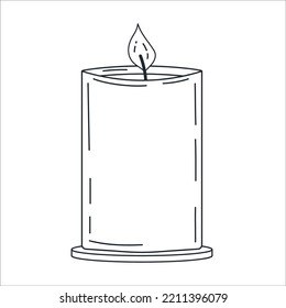 Velas en un frasco de vidrio sobre un estrado. Ilustración de material vectorial. Doodle. Icono para productos y artículos. Web. aislado. Relajación y luz. dibujado a mano