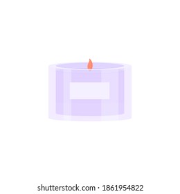 Candle in glass icon. Aromatherapy spa. Vector illustration on white background. Violet. Flat.