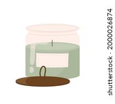 Candle in glass jar. Trend candle. Decorative wax candle for aromatherapy, spa and relax. Flat cartoon vector illustration. Isolated on white background. 