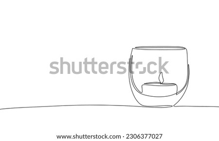 Candle in glass. One line continuous candle. Line art, outline, single line silhouette. Hand drawn vector illustration. 