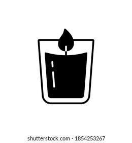 Candle in glass, Silhouette logo. Outline icon of aromatic accessory for cozy home, spa salon. Black simple illustration of aromatherapy, homeliness. Flat isolated vector pictogram on white background