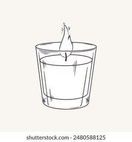 Candle in a glass. Vector illustration. Aroma candle with flame, for romantic dates, rituals, SPA, holidays and room lighting. In cartoon, flat style