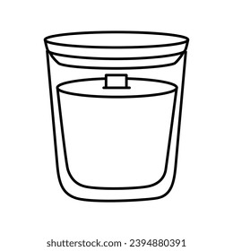 Candle in glass with wooden wick silhouette. Doodle illustration