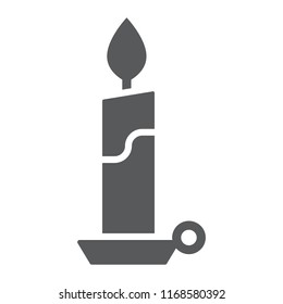 Candle glyph icon, flame and fire, candlelight sign, vector graphics, a solid pattern on a white background, eps 10.