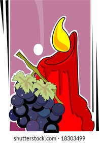 candle and grapes in decoration	