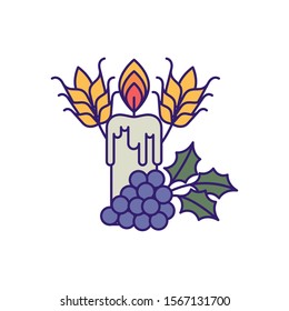 Candle with grapes design, religion christianity god faith spirituality belief pray and hope theme Vector illustration