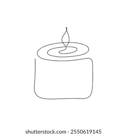 Candle, graphic contour, black and white, hand-drawn single line illustration, vector. Decorative Christmas element for the holiday, decoration, labels.