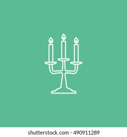 Candle Halloween Concept  Line Icon On Green Background