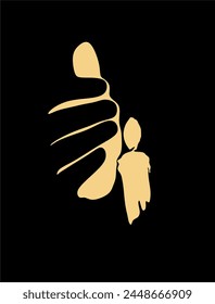Candle in hand illustration contrast backlight . Handmade without artificial intelligence