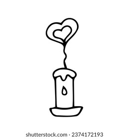 Candle with a heart. Romantic illustration. Vector outline, design, template, clipart, logo, icon, sketch.