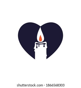 Ilustración del diseño del logo del concepto de forma de corazón de velas. Diseño del logo vectorial romántico de velas. 