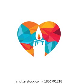 Candle heart shape concept logo design illustration. Candle light romantic vector logo design. 