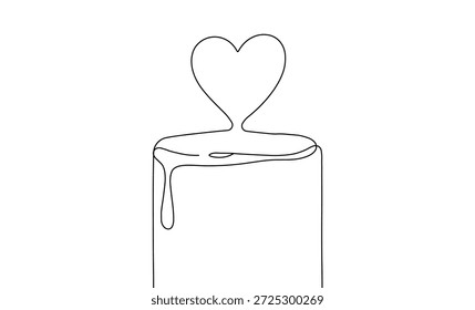 Vela con una forma de corazón en la parte superior y goteo de hielo simple línea continua dibujando contorno negro
