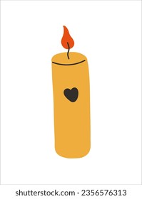 Candle with heart. Vector illustration on white background.
