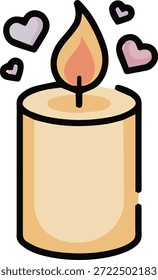 “Vela ardiente con el ícono de los corazones, Vector mínimo plano, color cálido”