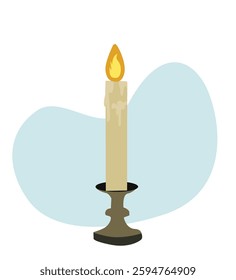  candle holder with burning candle. Halloween elements in flat shape 