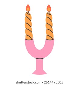 Candle in the candle holder is hand drawn isolated on a white background