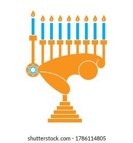 Candle holder / Hanukkah menorah with a nine candle lit flat color icon for the apps and website