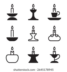 Candle Holder Icon Set Collection. Collection of Simple Candle Holders in Vector Graphic Style
