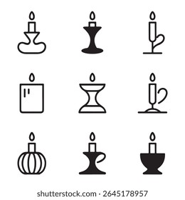 Candle Holder Icon Set Collection. Collection of Simple Candle Holders in Vector Graphic Style

